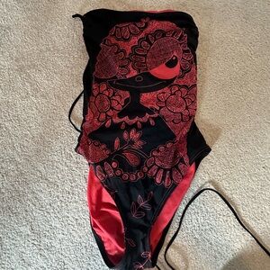 Black and Red Floral Swimsuit